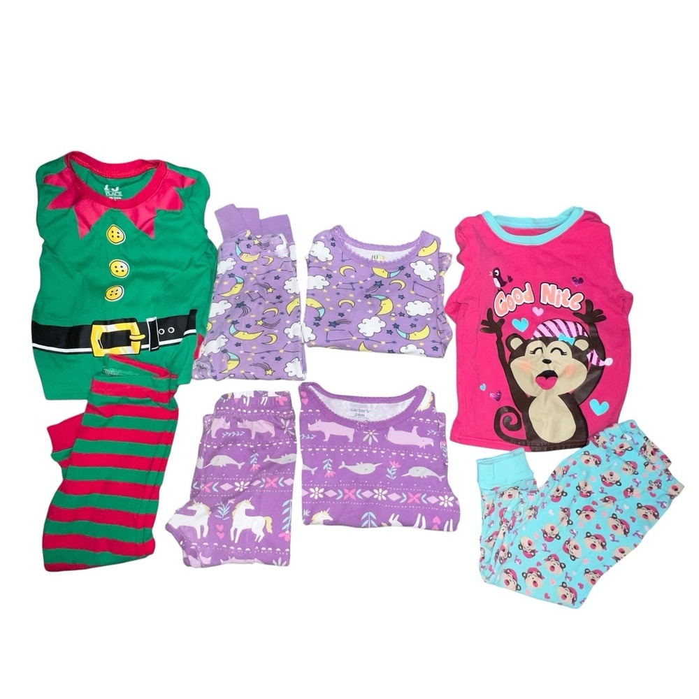 Bundle Of 4 Toddler Girls Pajama Jogger‎ Sets Size 18-24 Months 2T Holiday Elf